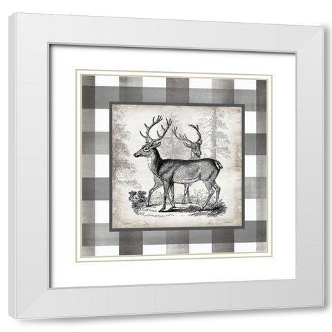 Buffalo Check Deer Neutral II White Modern Wood Framed Art Print with Double Matting by Tre Sorelle Studios