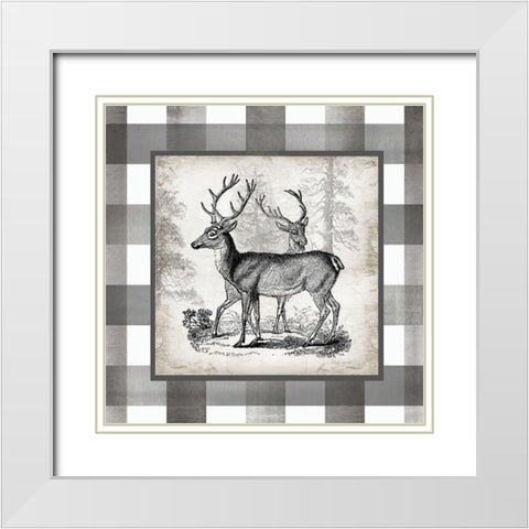 Buffalo Check Deer Neutral II White Modern Wood Framed Art Print with Double Matting by Tre Sorelle Studios