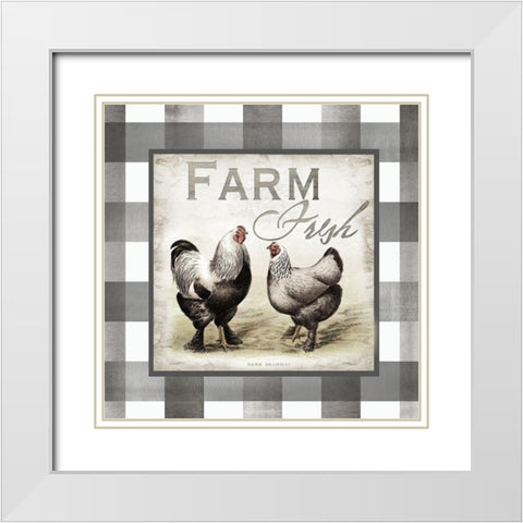 Buffalo Check Farm House Chickens Neutral II White Modern Wood Framed Art Print with Double Matting by Tre Sorelle Studios