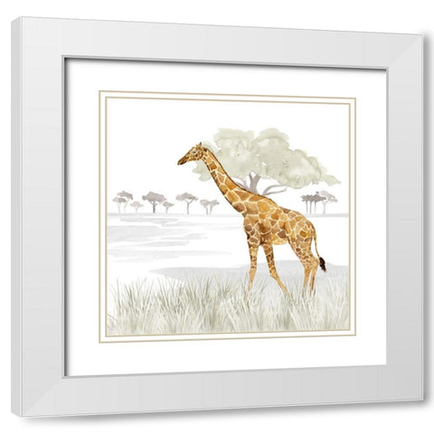 Serengeti Giraffe Square White Modern Wood Framed Art Print with Double Matting by Reed, Tara