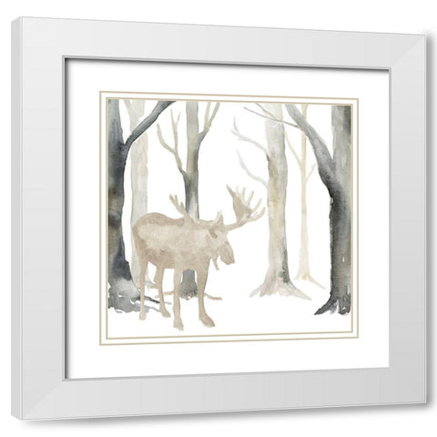 Winter Forest Moose White Modern Wood Framed Art Print with Double Matting by Reed, Tara