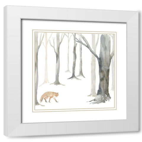 Winter Forest Fox White Modern Wood Framed Art Print with Double Matting by Reed, Tara