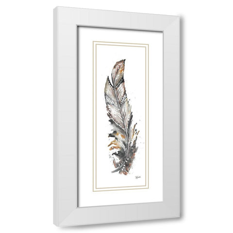 Tribal Feather Neutral Panel III White Modern Wood Framed Art Print with Double Matting by Tre Sorelle Studios