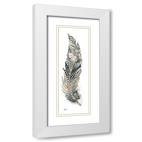 Tribal Feather Neutral Panel IV White Modern Wood Framed Art Print with Double Matting by Tre Sorelle Studios