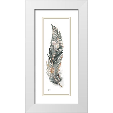 Tribal Feather Neutral Panel IV White Modern Wood Framed Art Print with Double Matting by Tre Sorelle Studios