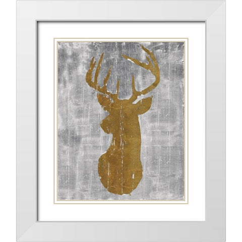 Rustic Lodge Animals Deer Head on Grey White Modern Wood Framed Art Print with Double Matting by Cusson, Marie Elaine