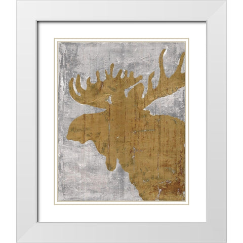 Rustic Lodge Animals Moose on Grey White Modern Wood Framed Art Print with Double Matting by Cusson, Marie Elaine