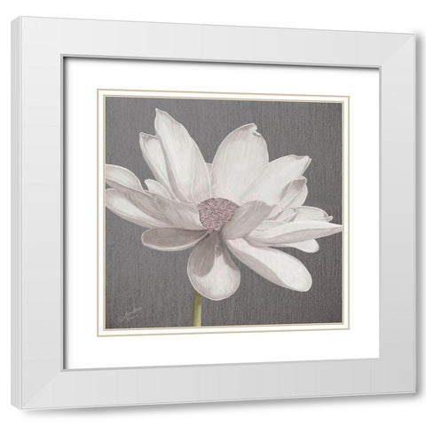 Vintage Lotus on Grey I White Modern Wood Framed Art Print with Double Matting by Cusson, Marie Elaine