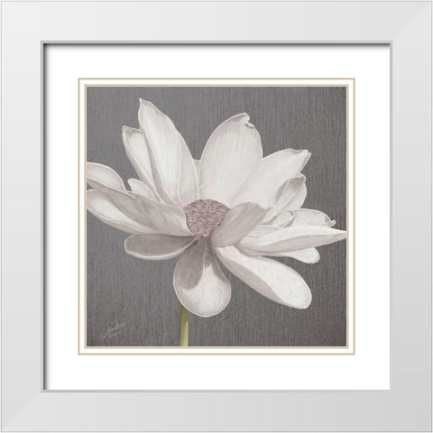 Vintage Lotus on Grey I White Modern Wood Framed Art Print with Double Matting by Cusson, Marie Elaine