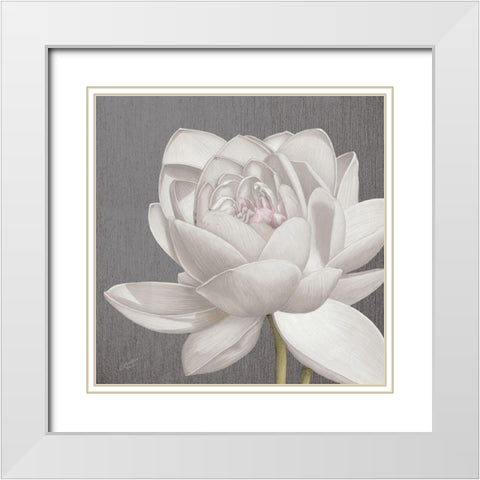Vintage Lotus on Grey II White Modern Wood Framed Art Print with Double Matting by Cusson, Marie Elaine