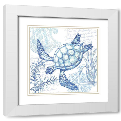 Coastal Sketchbook Turtle White Modern Wood Framed Art Print with Double Matting by Tre Sorelle Studios