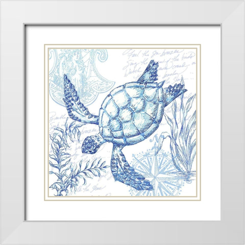 Coastal Sketchbook Turtle White Modern Wood Framed Art Print with Double Matting by Tre Sorelle Studios