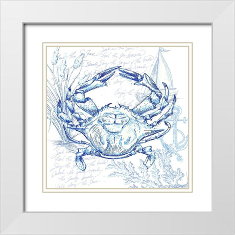 Coastal Sketchbook Crab White Modern Wood Framed Art Print with Double Matting by Tre Sorelle Studios