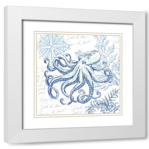 Coastal Sketchbook Octopus White Modern Wood Framed Art Print with Double Matting by Tre Sorelle Studios