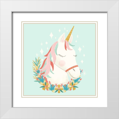 Unicorns and Flowers I White Modern Wood Framed Art Print with Double Matting by Noonday Design