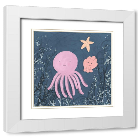 Mermaid and Octopus Navy II White Modern Wood Framed Art Print with Double Matting by Hartworks