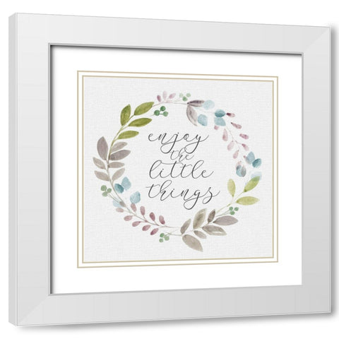 Botanical Wreath Enjoy little things White Modern Wood Framed Art Print with Double Matting by Hartworks