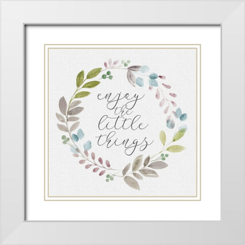 Botanical Wreath Enjoy little things White Modern Wood Framed Art Print with Double Matting by Hartworks