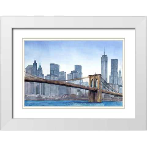 NY Skyline White Modern Wood Framed Art Print with Double Matting by Bannarot