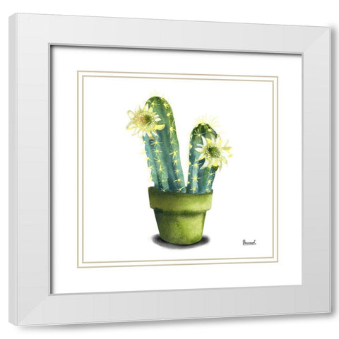 Cactus Flowers II White Modern Wood Framed Art Print with Double Matting by Bannarot