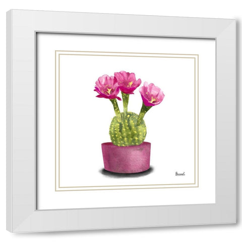 Cactus Flowers V White Modern Wood Framed Art Print with Double Matting by Bannarot