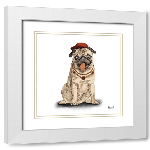 Pugs in hats I White Modern Wood Framed Art Print with Double Matting by Bannarot
