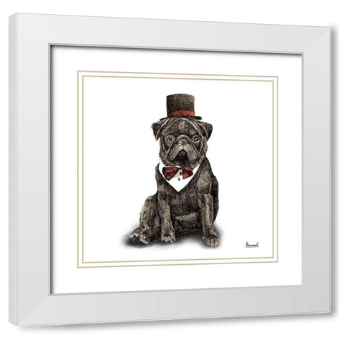 Pugs in hats III White Modern Wood Framed Art Print with Double Matting by Bannarot