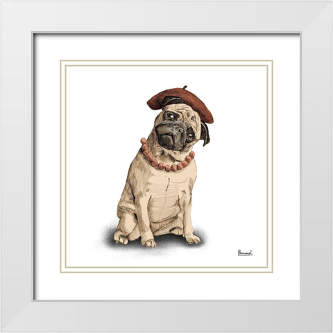 Pugs in hats IV White Modern Wood Framed Art Print with Double Matting by Bannarot