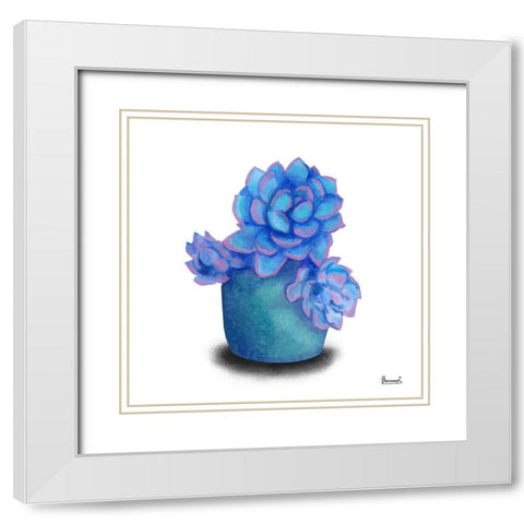 Turquoise Succulents I White Modern Wood Framed Art Print with Double Matting by Bannarot