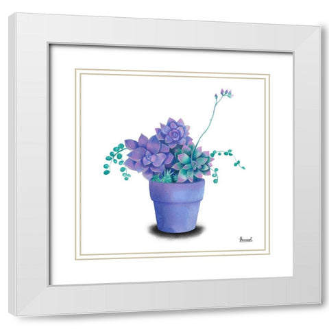 Turquoise Succulents II White Modern Wood Framed Art Print with Double Matting by Bannarot