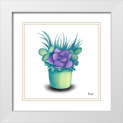 Turquoise Succulents III White Modern Wood Framed Art Print with Double Matting by Bannarot