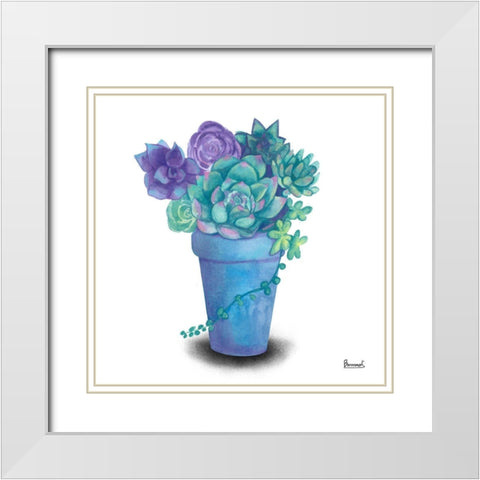 Turquoise Succulents IV White Modern Wood Framed Art Print with Double Matting by Bannarot