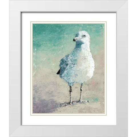 Beach Bird II White Modern Wood Framed Art Print with Double Matting by Cusson, Marie Elaine