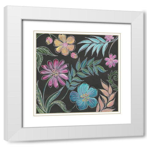 Boho Florals on Black I White Modern Wood Framed Art Print with Double Matting by Tre Sorelle Studios