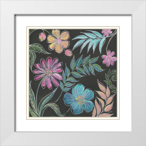 Boho Florals on Black I White Modern Wood Framed Art Print with Double Matting by Tre Sorelle Studios