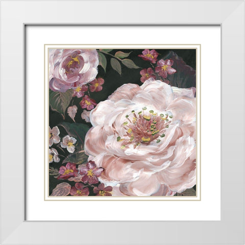 Romantic Moody Florals on Black III White Modern Wood Framed Art Print with Double Matting by Tre Sorelle Studios