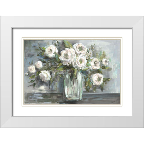 Soft Blooms Still Life White Modern Wood Framed Art Print with Double Matting by Tre Sorelle Studios