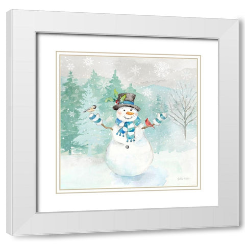 Let it Snow Blue Snowman I White Modern Wood Framed Art Print with Double Matting by Coulter, Cynthia