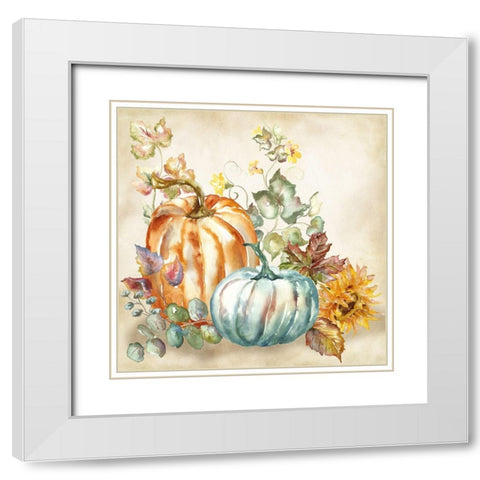 Watercolor Harvest Pumpkin I White Modern Wood Framed Art Print with Double Matting by Tre Sorelle Studios