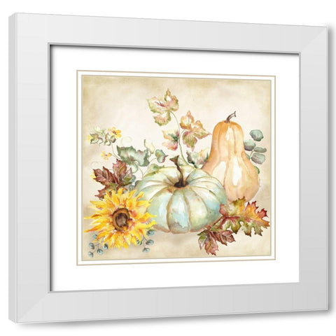 Watercolor Harvest Pumpkin II White Modern Wood Framed Art Print with Double Matting by Tre Sorelle Studios