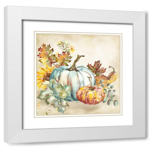 Watercolor Harvest Pumpkin III White Modern Wood Framed Art Print with Double Matting by Tre Sorelle Studios