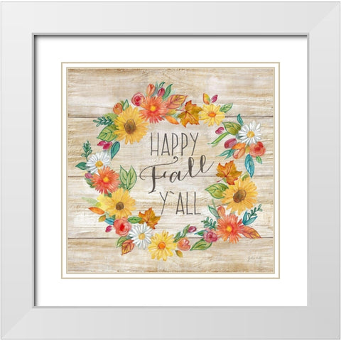 Happy Harvest III-Wreath White Modern Wood Framed Art Print with Double Matting by Coulter, Cynthia
