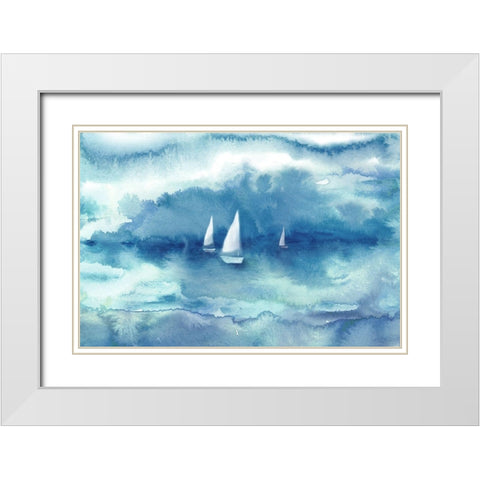 Watercolor Sailboat Abstract Blue White Modern Wood Framed Art Print with Double Matting by Tre Sorelle Studios