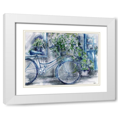 Blue and White Bicycle Florist Shop White Modern Wood Framed Art Print with Double Matting by Tre Sorelle Studios