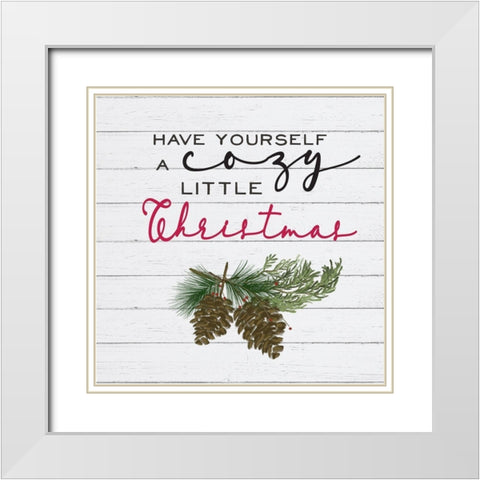 Cozy Christmas I-Pine cones White Modern Wood Framed Art Print with Double Matting by Hartworks