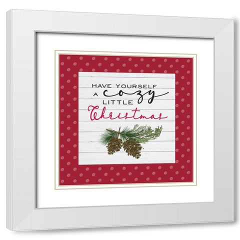 Cozy Christmas Dots I-Pine cones White Modern Wood Framed Art Print with Double Matting by Hartworks