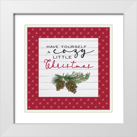 Cozy Christmas Dots I-Pine cones White Modern Wood Framed Art Print with Double Matting by Hartworks
