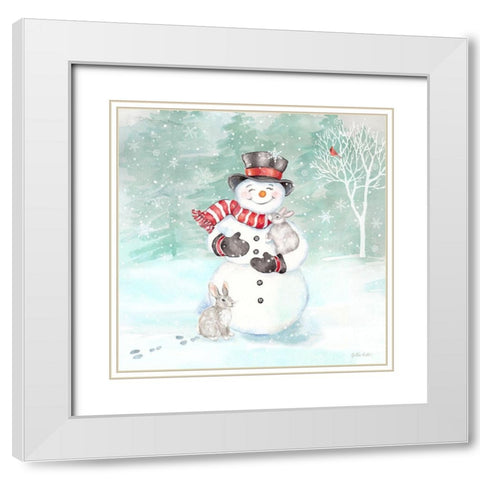 Let it Snow Blue Snowman VI White Modern Wood Framed Art Print with Double Matting by Coulter, Cynthia