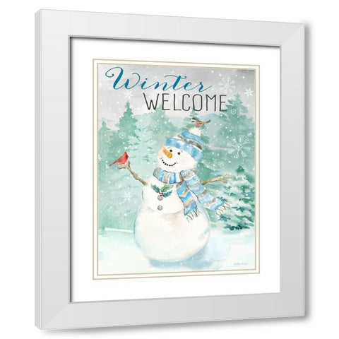 Let it Snow Blue Snowman portrait White Modern Wood Framed Art Print with Double Matting by Coulter, Cynthia