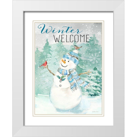 Let it Snow Blue Snowman portrait White Modern Wood Framed Art Print with Double Matting by Coulter, Cynthia